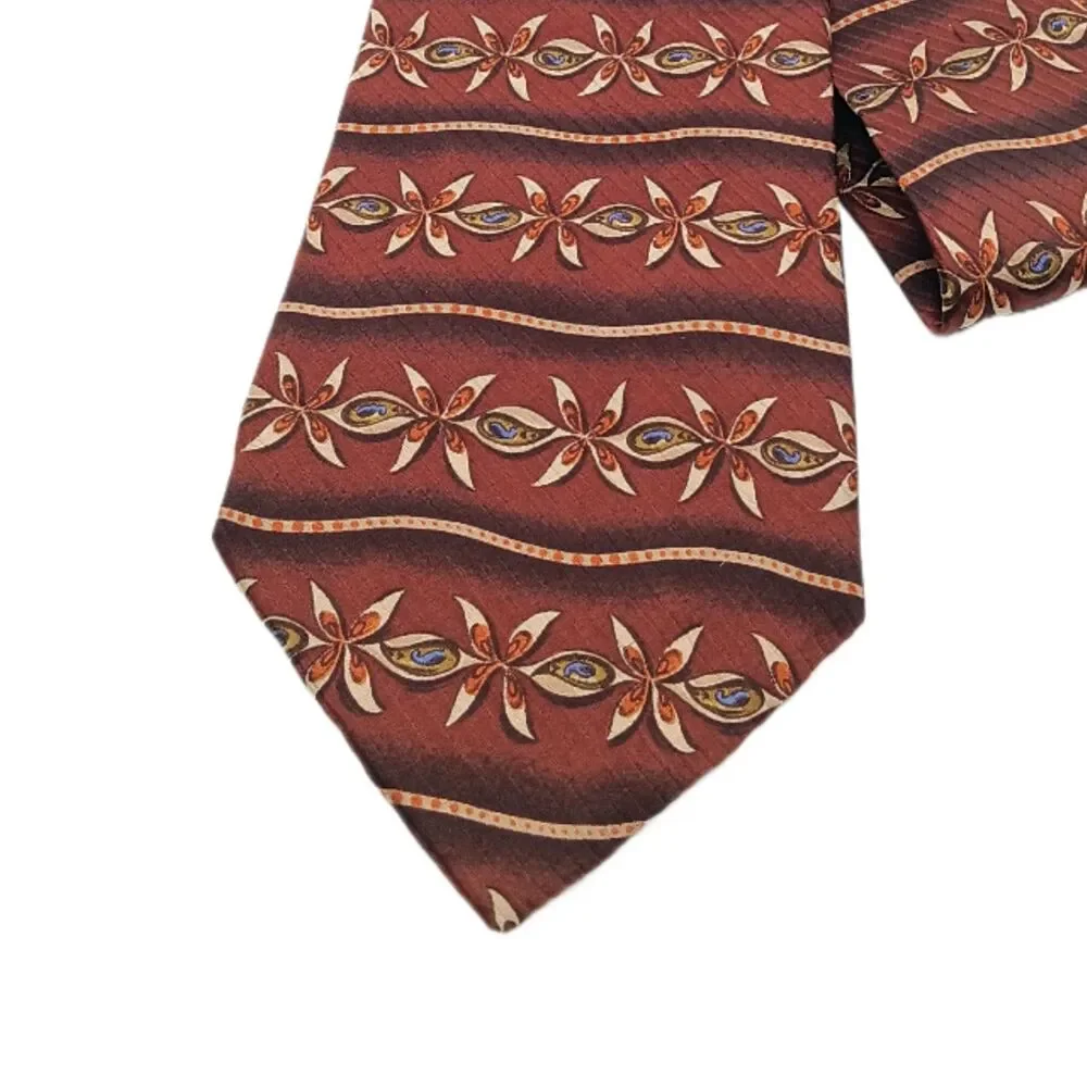 Omaggio By Robert Talbott Silk Tie Mens 59.5” Brown Blue Floral Boho Luxury Wide